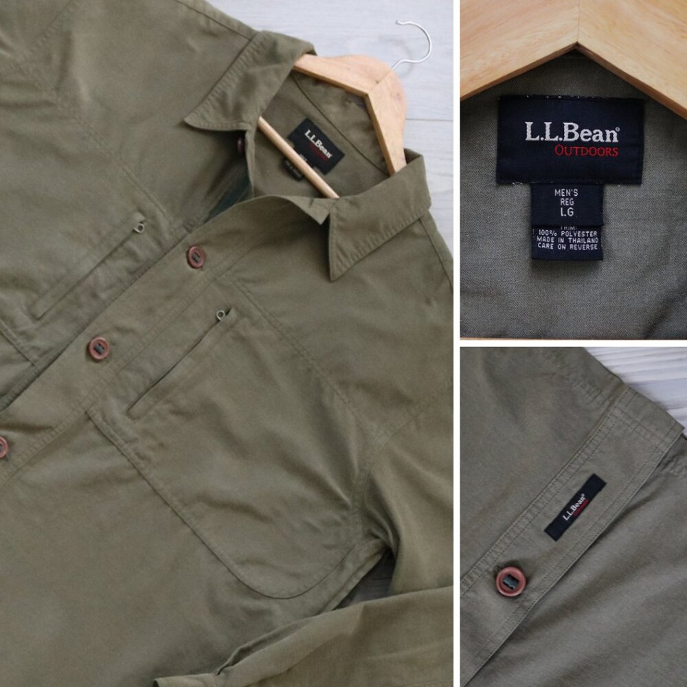 LL Bean Chore Coat Men's Green Sun Faded Distressed Size L Workwear Shacket